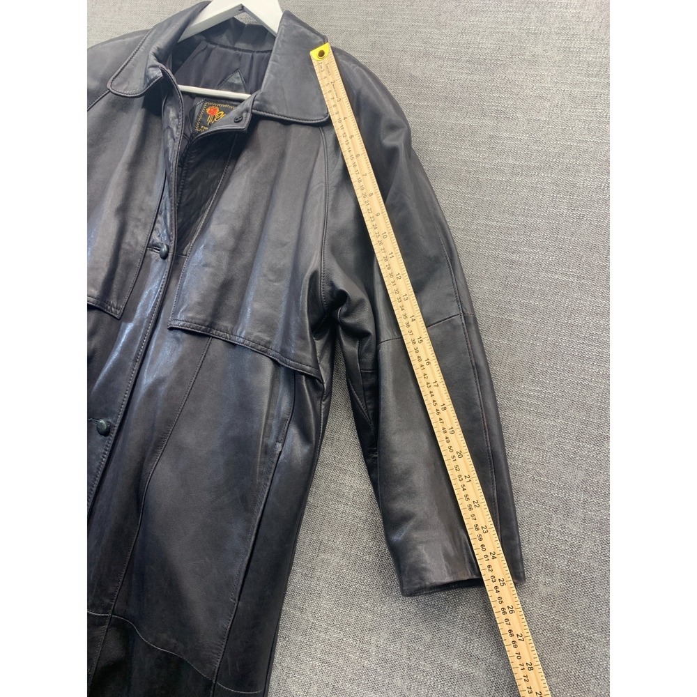 Vintage Reed Sportswear Trench Coat Womens Black Leather Flap Detail Made in USA - Picture 13 of 16